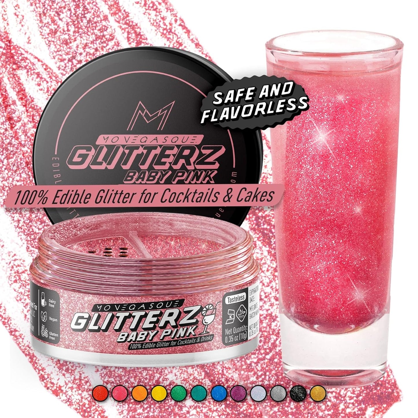 MONÉGASQUE Baby Pink Edible Glitter for Drinks 10g – Pink Edible Glitter for Cakes & Cocktails – Halloween Drink Shimmer Powder – Cocktail Sparkles for Drinks – Food & Cake Decorations Spray Sprinkles