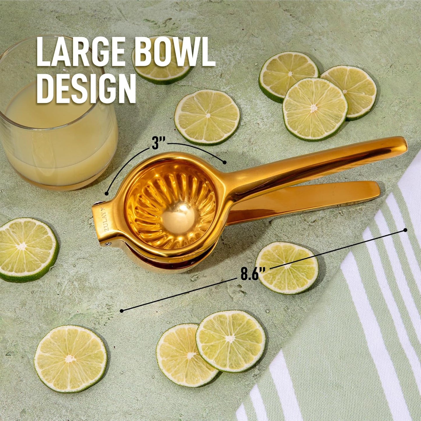 Zulay Kitchen Lemon Squeezer Stainless Steel - Premium Quality, Heavy Duty Solid Metal Squeezer Bowl - Large Manual Citrus Press Juicer and Lime Squeezer Stainless Steel - Gold