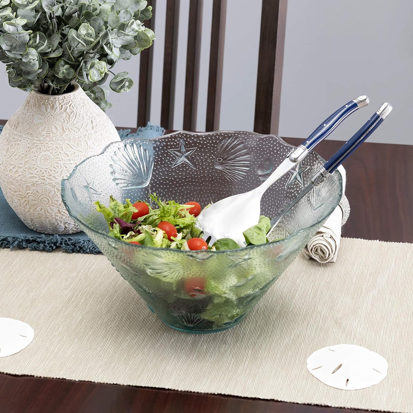 French Home Laguiole Connoisseur (Navy Blue) Salad Servers 2 Piece Set — Stainless Steel Flatware Set — Salad Serving Utensils — Silverware Set Spoon and Fork Set — Dining Utensils Set