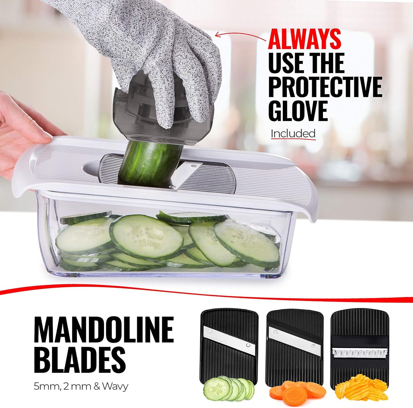 Fullstar Mandoline Slicer for Kitchen, Fruit Cutter, Cheese Grater, Cucumber Slicer, Veggie Spiralizer, Food Cutter & Kitchen Gadgets with Safety Glove (11 in 1, White)