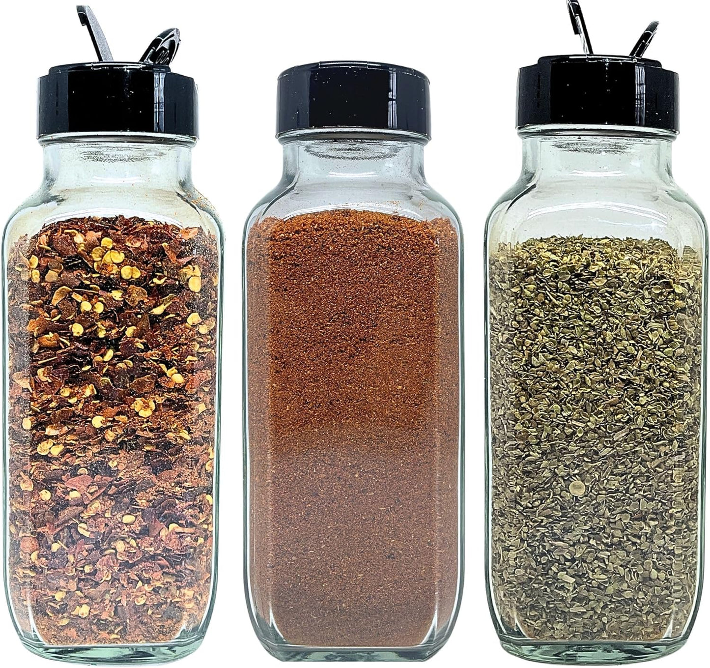 JARMING COLLECTIONS Glass Spice Jars with Shaker Lids - Spice Jars 8oz for Food Storage, Spice Containers for Kitchen Organization and Storage, Glass Organizing Bottles (French Square 8oz Blackx3)