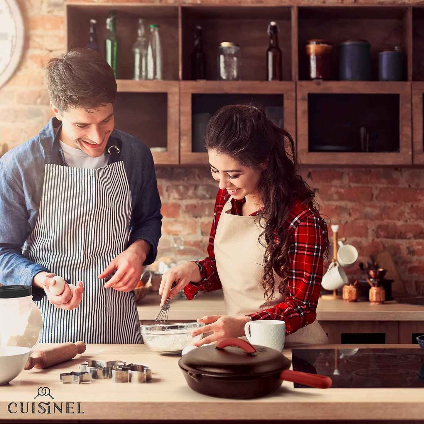 Cast Iron Skillet Set with Lids - 10"+12"-inch Pre-Seasoned Covered Frying Pan Set + Silicone Handle and Lid Holders + Scraper/Cleaner - Use Indoor/Outdoor, Oven, Stovetop, Fire, BBQ Kitchen Cookware