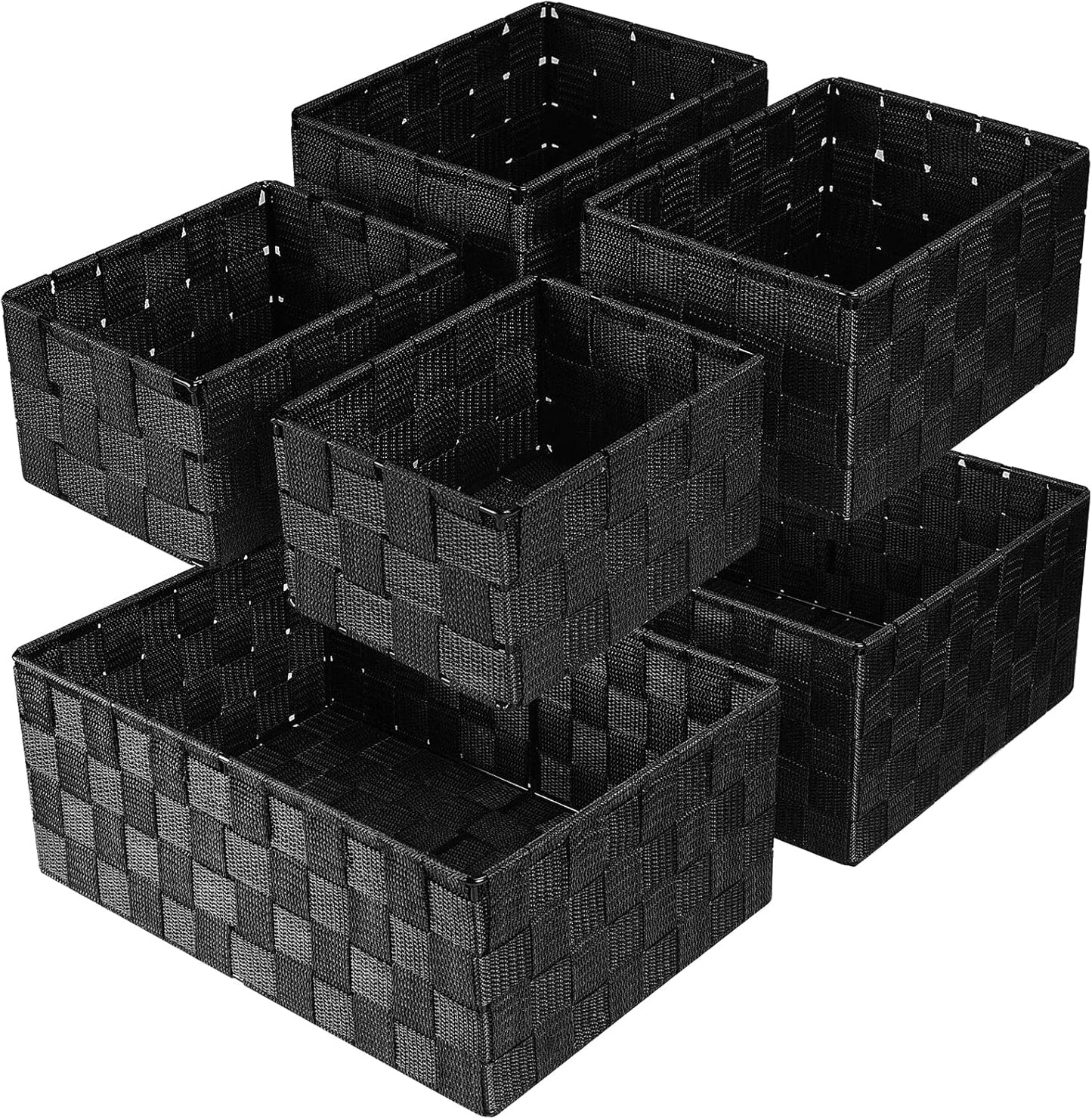 Woven Storage Baskets, Storage Bins, Cube Basket Container Baskets Storage Boxes Organizers for Clothes /Shelves/ Closet, Set of 6 (Black)