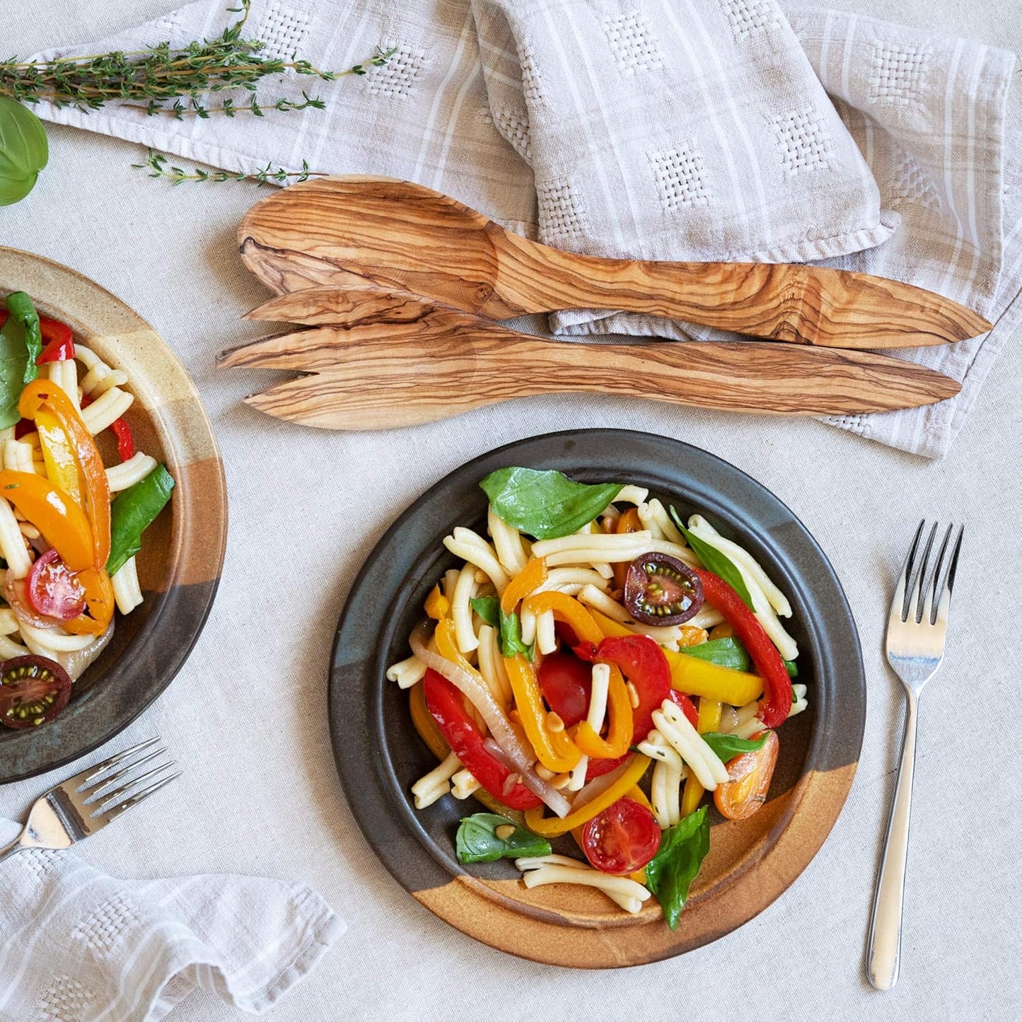 Tramanto Olive Wooden Salad Server Set, 12 inch Long Wood Pair - Tuscan Design