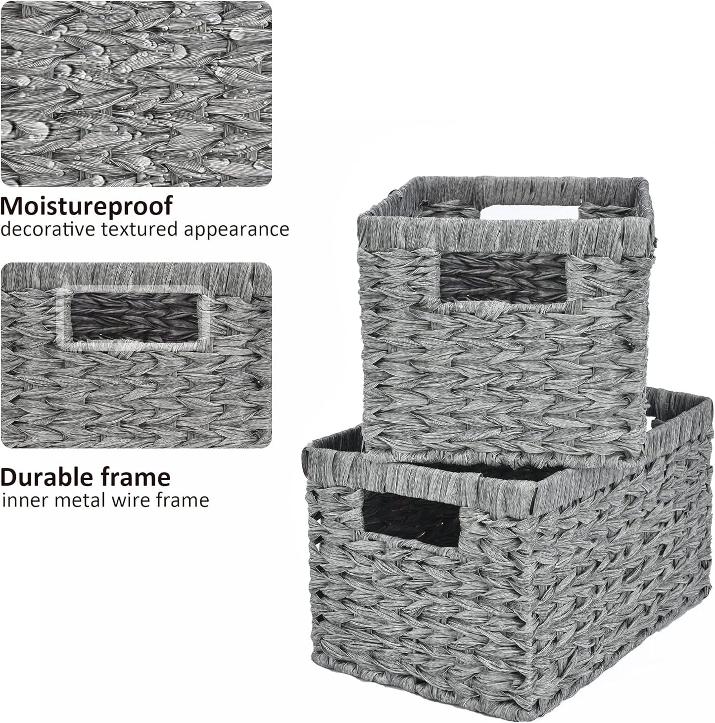 GRANNY SAYS Wicker Baskets with Handles - Gray Storage Baskets (2-Pack) for Organizing Cabinet, Coffee Table