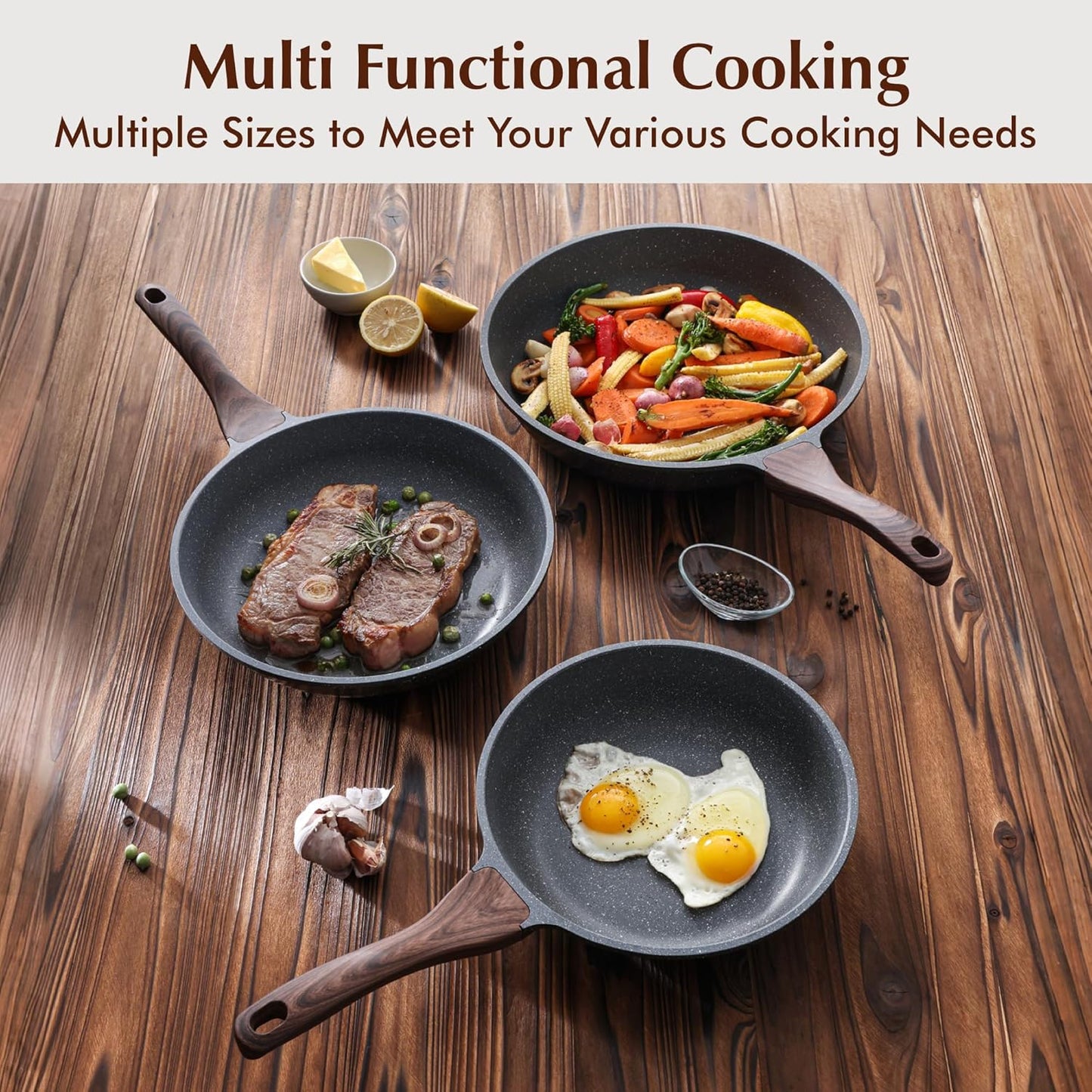 SENSARTE Nonstick Frying Pan Skillets, Swiss Granite Coating Omelette Pans, Healthy Cookware Chef's Pan, Free of Intentionally Added PFOA (9.5+11+12.5 Inch)