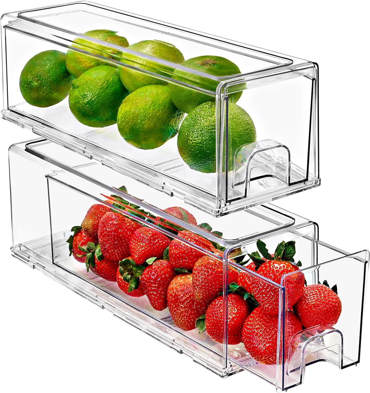 Sorbus Small Clear Storage Drawers (2 Pack) – Stackable Organizer Bins with Pull-Out Drawers for Kitchen, Pantry, or Fridge – Acrylic Storage Bins with Handles