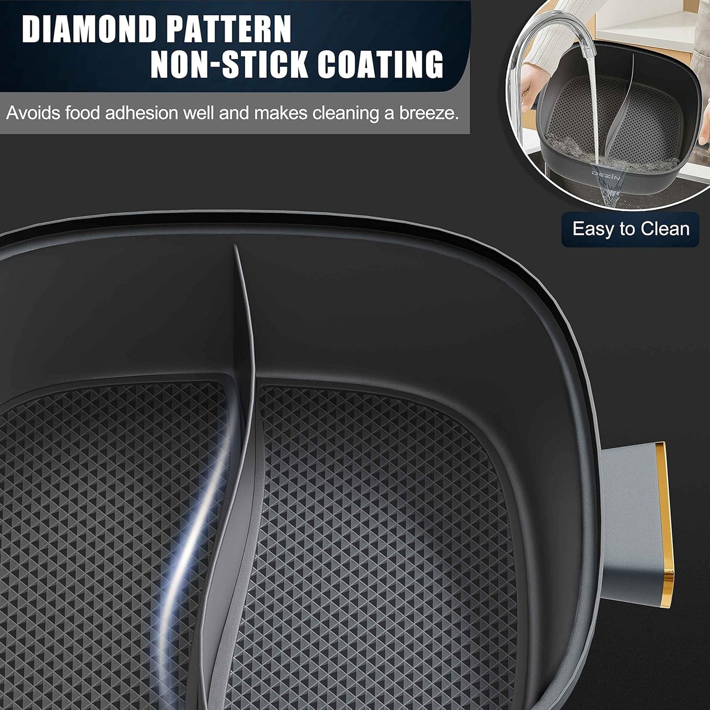 Dezin Hot Pot Electric with Divider, 5.5L Double-Flavor Electric Shabu Shabu Pot, Removable Non-Stick Dual Sided Electric Cooker, 3" Depth Divided Pot with Multi-Power Control, 2 Silicone Ladles