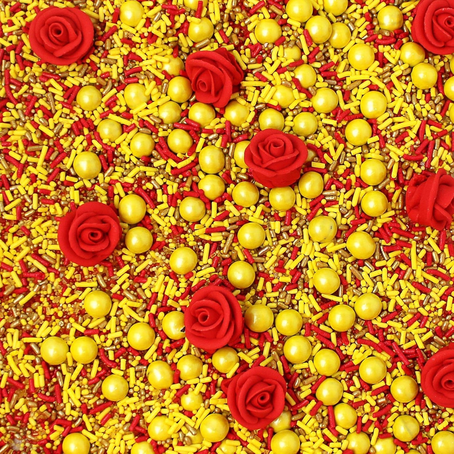 Sprinkle Pop Bell Of The Ball Princess Sprinkle Mix| Yellow Sprinkles with Red, Gold Pops & ~6 Red Roses Royal Icing| Birthday Sprinkles Made in USA for Decorating Cakes Cupcakes Cookies Donuts, 2oz