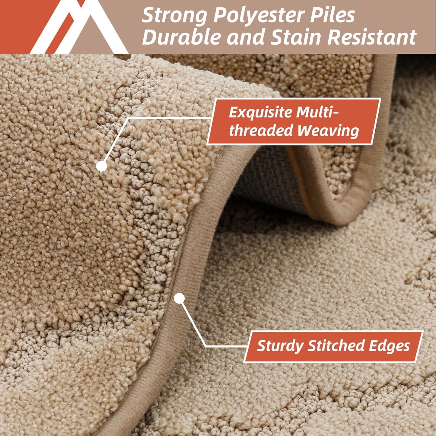 COSY HOMEER Soft Kitchen Rugs [2 PCS] for in Front of Sink Super Absorbent Kitchen Floor Mats and Mats 20x30 Inch/20X48 Non-Skid Kitchen Mat Standing Mat Washable,Polyester,Beige