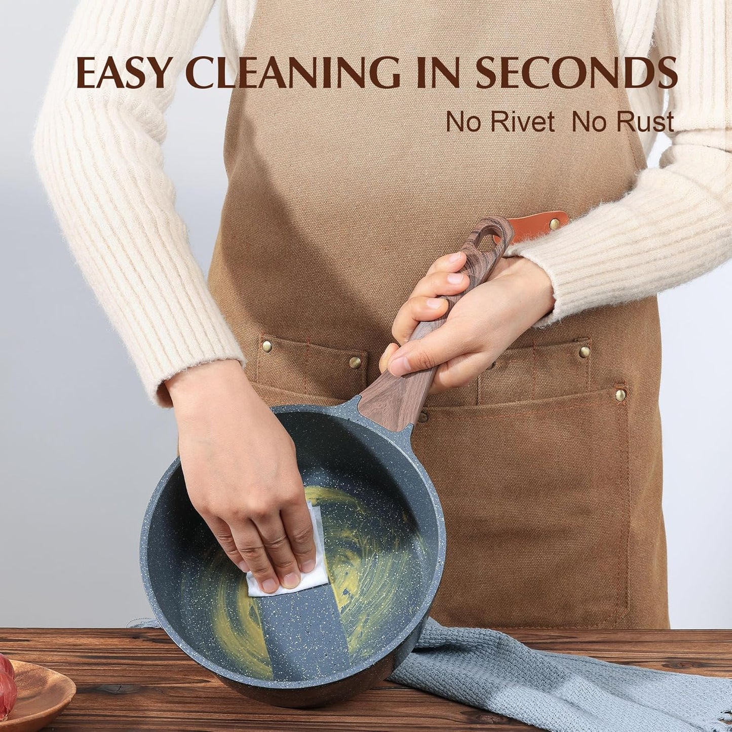 SENSARTE Nonstick Sauce Pan with Lid Saucepan Set, Swiss Granite Coating Sauce Pot Kitchen Cooking Pot Sets, Induction Comptable, Free of Intentionally Added PFOA, 1.5 + 2 QT