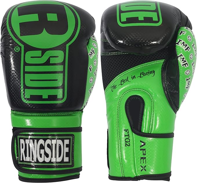 Ringside Apex Flash Sparring Gloves, IMF-Tech Boxing Gloves with Secure Wrist Support, Synthetic Boxing Gloves for Men and Women, Black and Green, 16 Oz