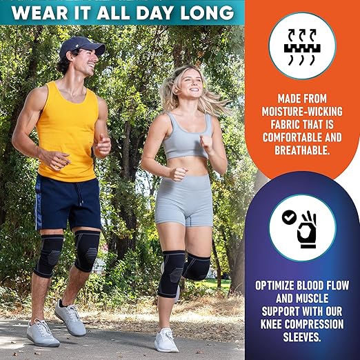 Knee Brace for Women & Men, 2-Pack Knee Compression Sleeves for Pain Relief and Workout – Ideal for Gym, Running, Arthritis, ACL, Meniscus Tear Recovery (Beige, Medium)