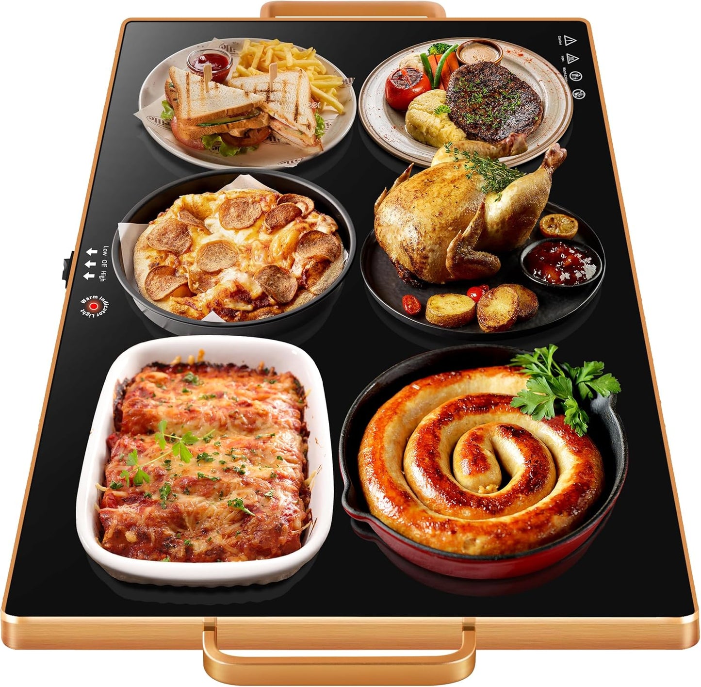 Warming Trays for Buffets Party (XXL 32"x18"),Warming Mat for Food with Thermostat & Full Surface Heating, Counter Temperature Adjustable Food Warming Mat with Gold Handles for GIfts,All Year Use