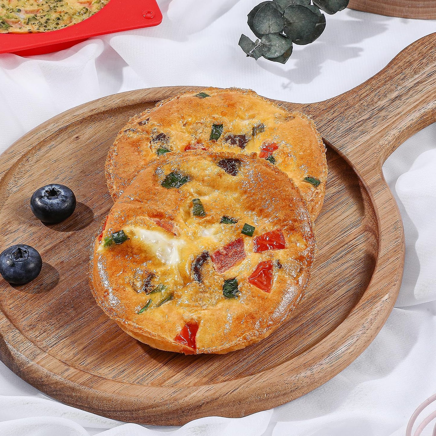 Jumbo Muffin Top Pan, 4 Inch Extra Large Egg Baking Pan for Oven Silicone Molds for Breakfast Sandwiches, English muffins, Whoopie Pies, Corn Bread, Egg bites, 2 Pack Red