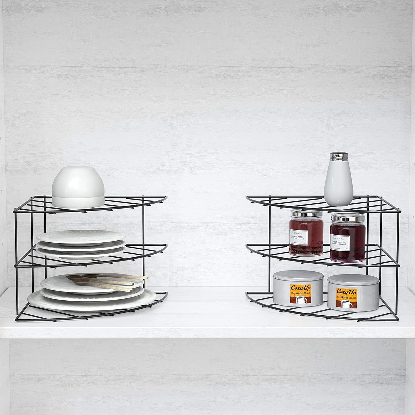Deco Brothers 3-Tier Counter and Cabinet Corner Shelf Organizer, 2 Pack, Black
