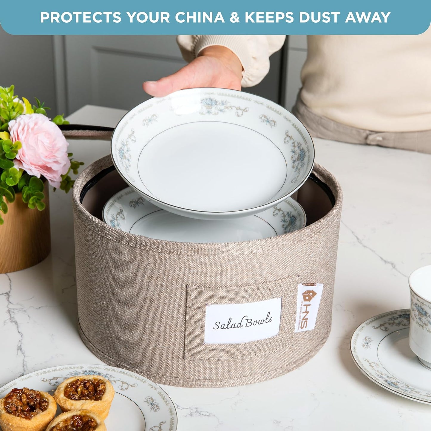 Hard Shell China Storage Containers 8-Piece Set Moving Boxes for Dinnerware, Glasses, Plates, Mugs and Saucers Sturdy Dish Organizer with Dividers for Seasonal Storage - Service for 12 - Brown