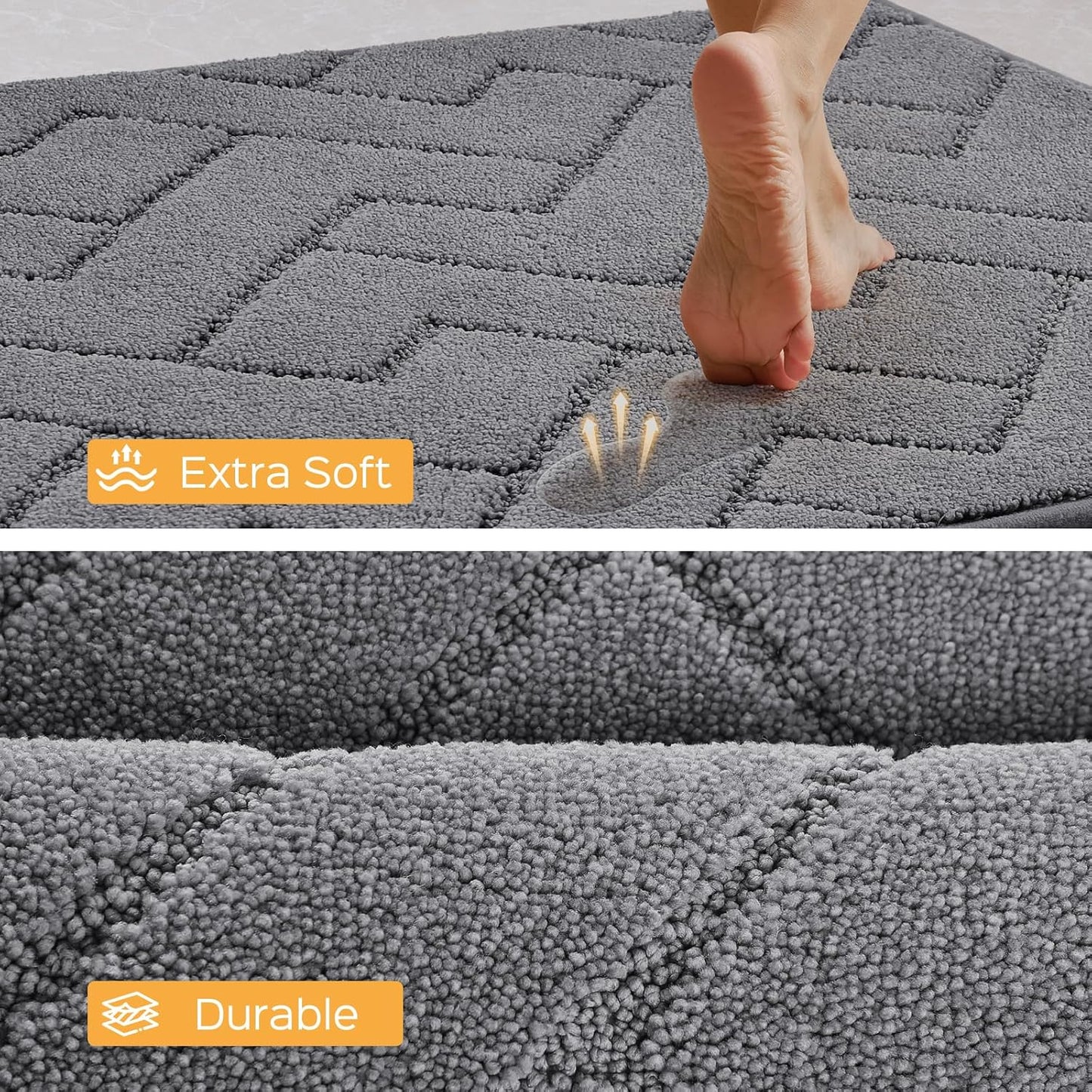 Machine Washable Kitchen Rugs Set (24" x 36"+24" x 60"), Non-Slip Kitchen Runner Rugs Mats for Floor, Absorbent Comfort Standing Mats for Kitchen, Sink and Hallway, Rolled Packaging, Grey