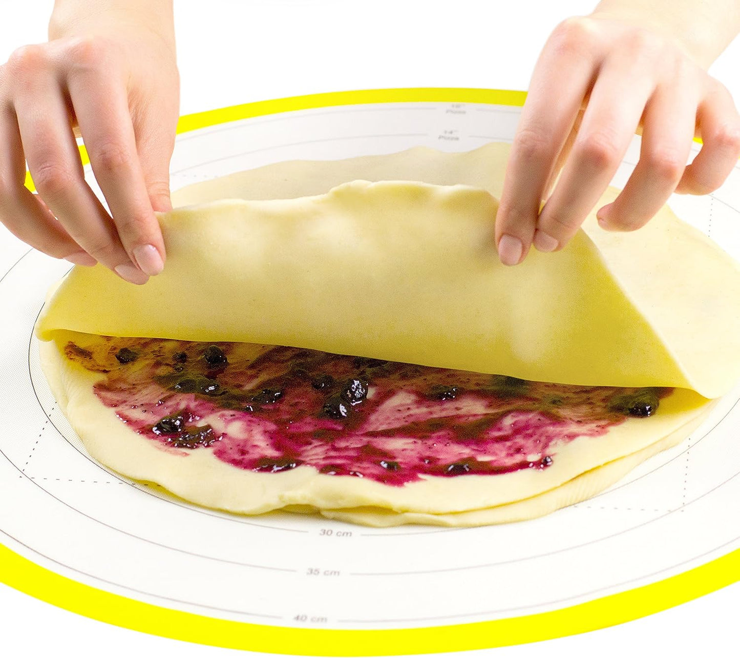 17.75 Inch Round Silicone Pastry Mat | Non Stick BPA-Free | Metric & Imperial Guides | Oven Microwave Freezer Dishwasher Safe - 450 °F to -40 °F