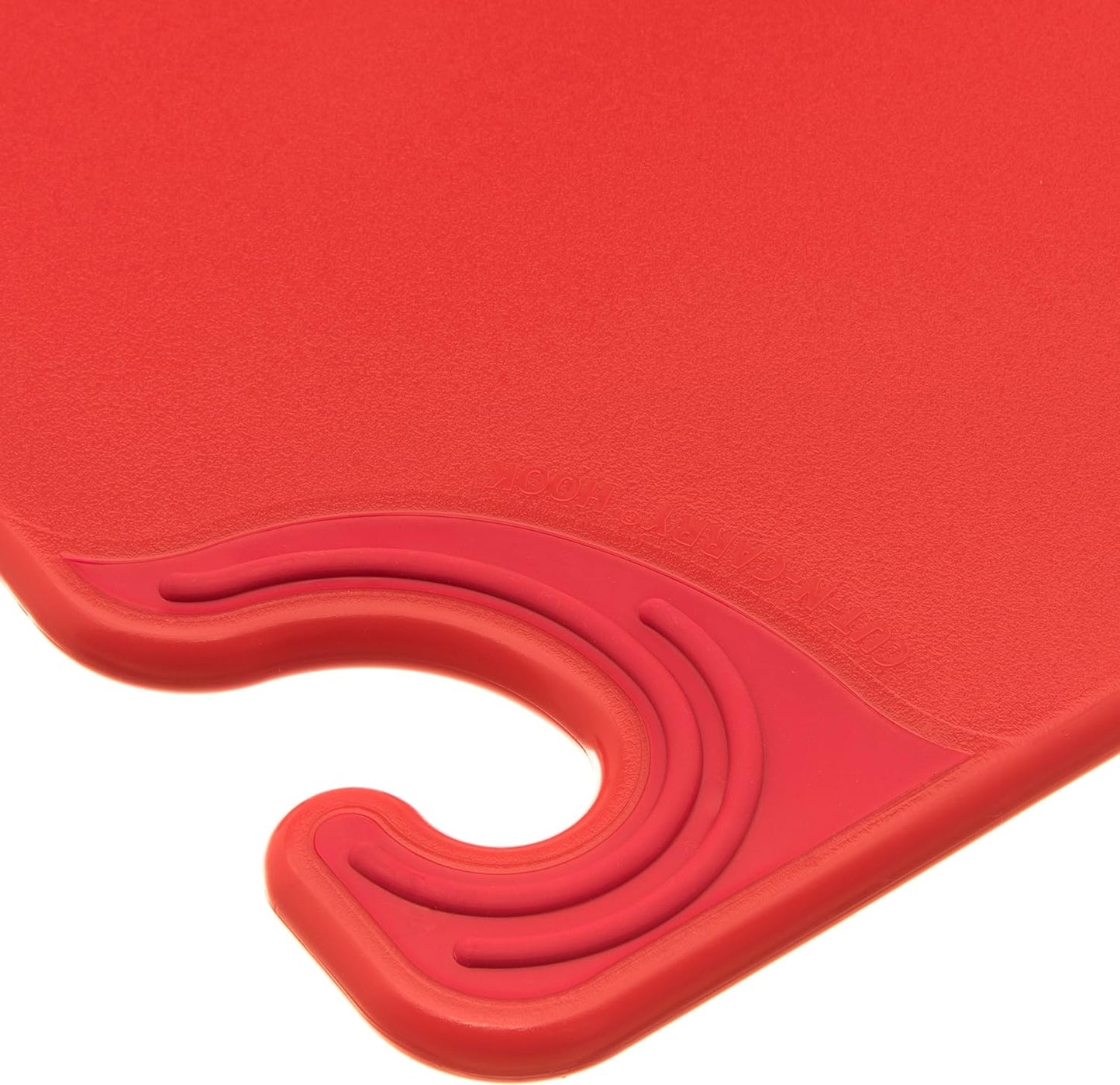 San Jamar Saf-T-Grip Plastic Cutting Board with Safety Hook, 12" x 18" x 0.5", Red