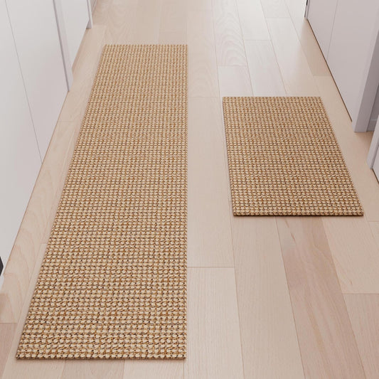 Kitchen Rugs and Mats Non Skid Washable [2PCS] (17.3" x 30"+ 17.3" x 72"), Absorbent Kitchen Floor Mats, Boho Cotton Kitchen Runner Rugs Comfort Standing Mat for Sink Hallway Laundry