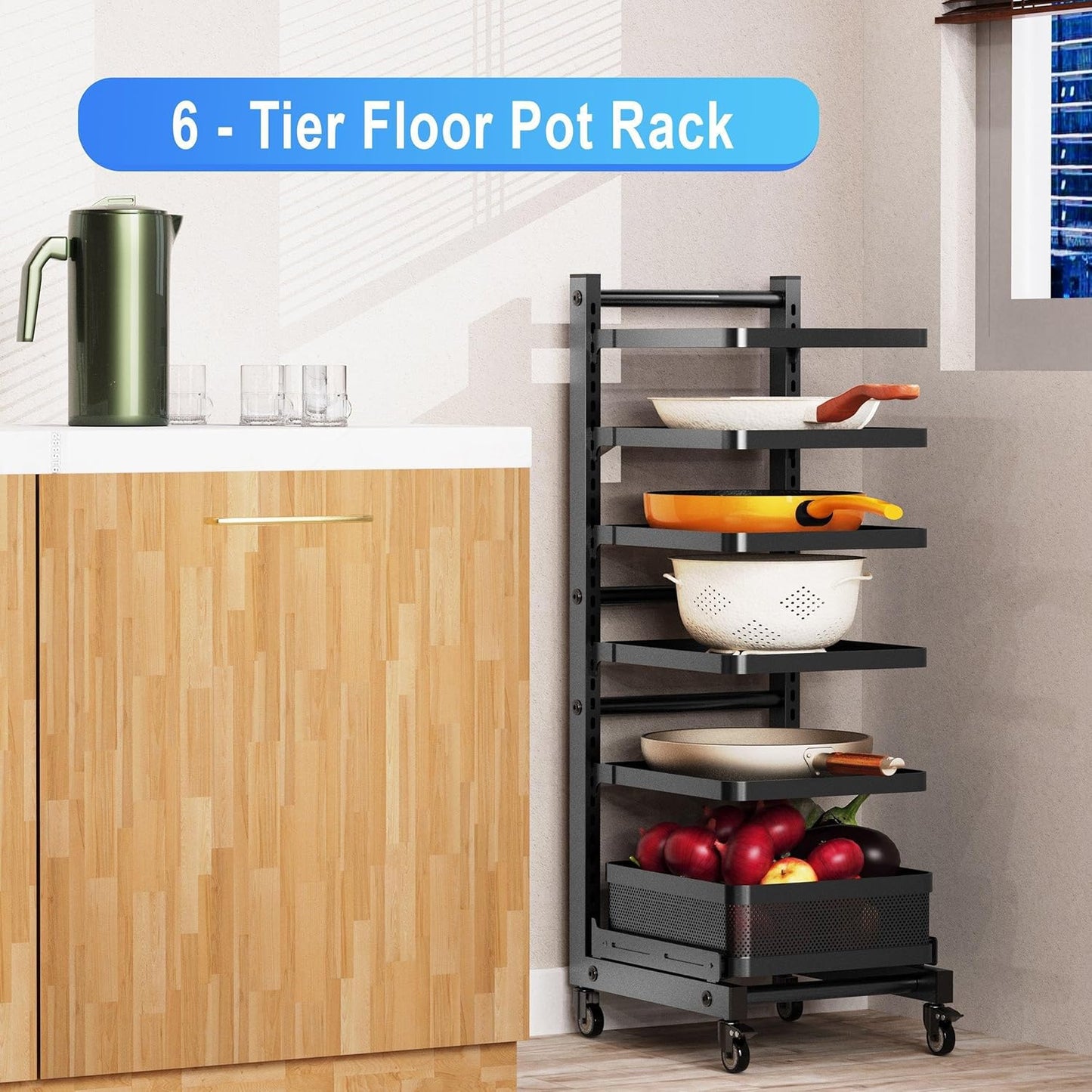 6-Tier Multifunctional Adjustable Pan & Pot Rack for Cabinet (Floor pot rack 6-tier)