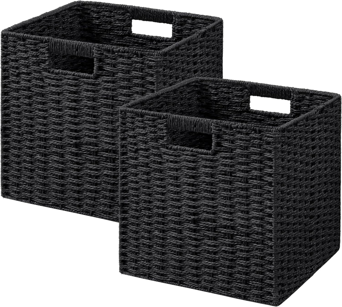 UBBCARE 2 Pack Wicker Basket, 11L×11H×10.5W inch Woven Paper Rope Storage Baskets for shelves, Foldable Cube Storage bin with Handle, Storage Basket for Organizing & Decor, Black
