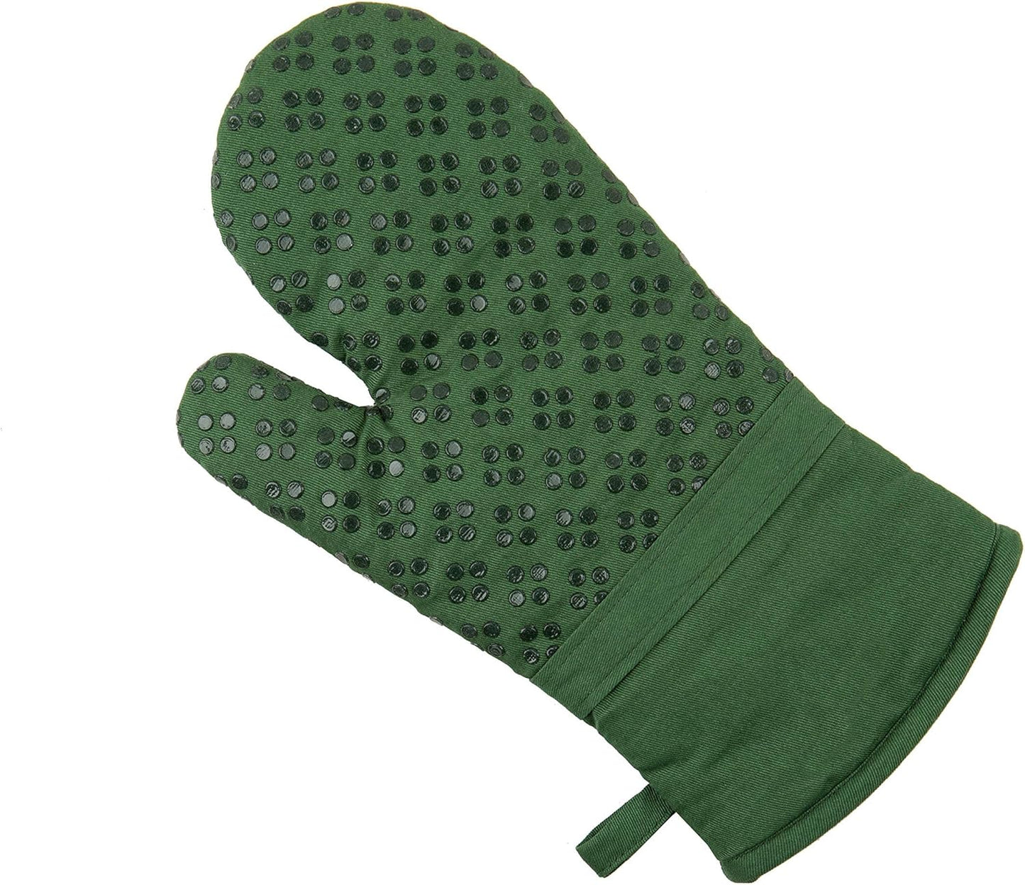 Sticky Toffee Oven Mitt and Pot Holder Set of 3 – Dark Green Non-Slip Silicone Kitchen Hot Pads and Mitts, 100% Cotton Shell, Oeko-Tex Cotton