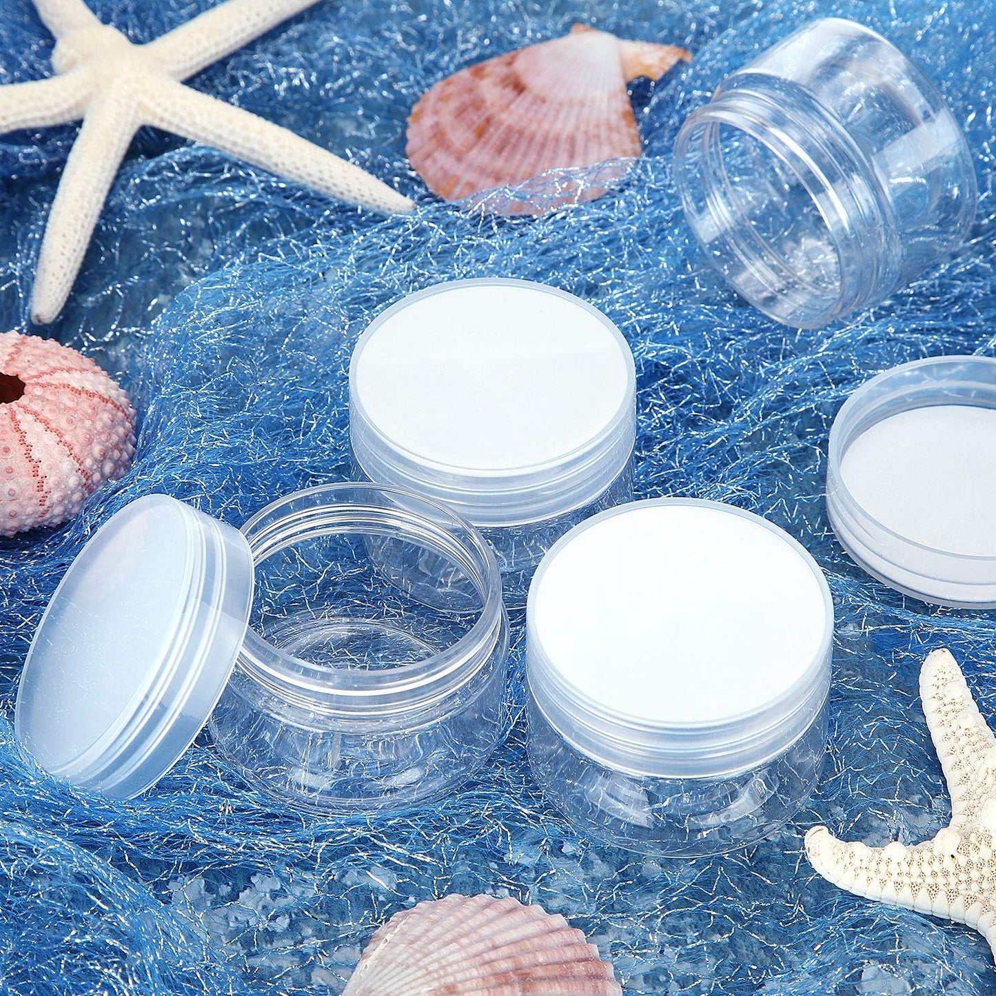 SATINIOR 6 Pack 2 oz Plastic Jars Containers with Lids Wide-mouth Refillable Leakproof Reusable Round Empty Jars for Travel Cosmetic Dry Food Spice Candy Cookie Home Kitchen Organizing (Clear)