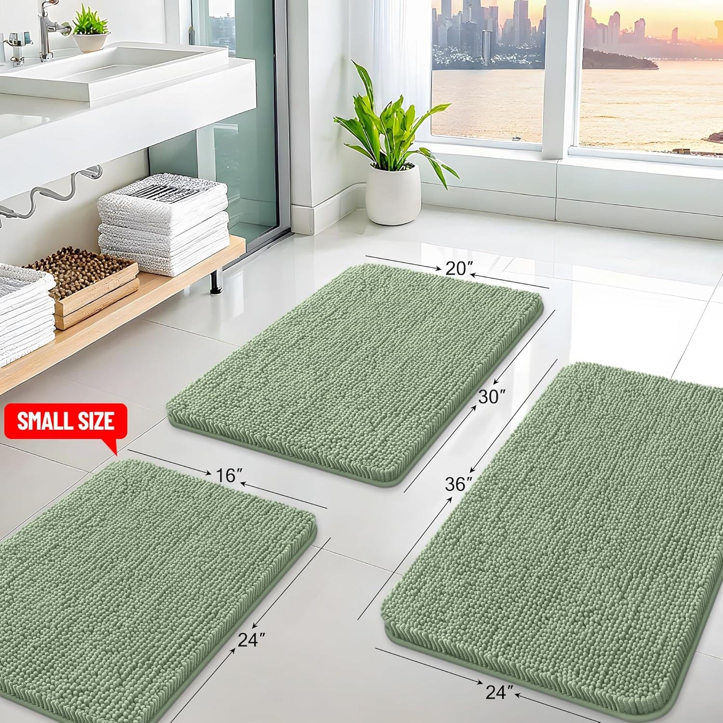 Arotive Bathroom Rugs 30x20, Extra Soft Absorbent Shaggy Chenille Bath Rugs, Machine Washable Rubber Backing Non-Slip Bath Mats for Bathroom Floor Tub and Shower, Home Decor Accessories, Sage Green