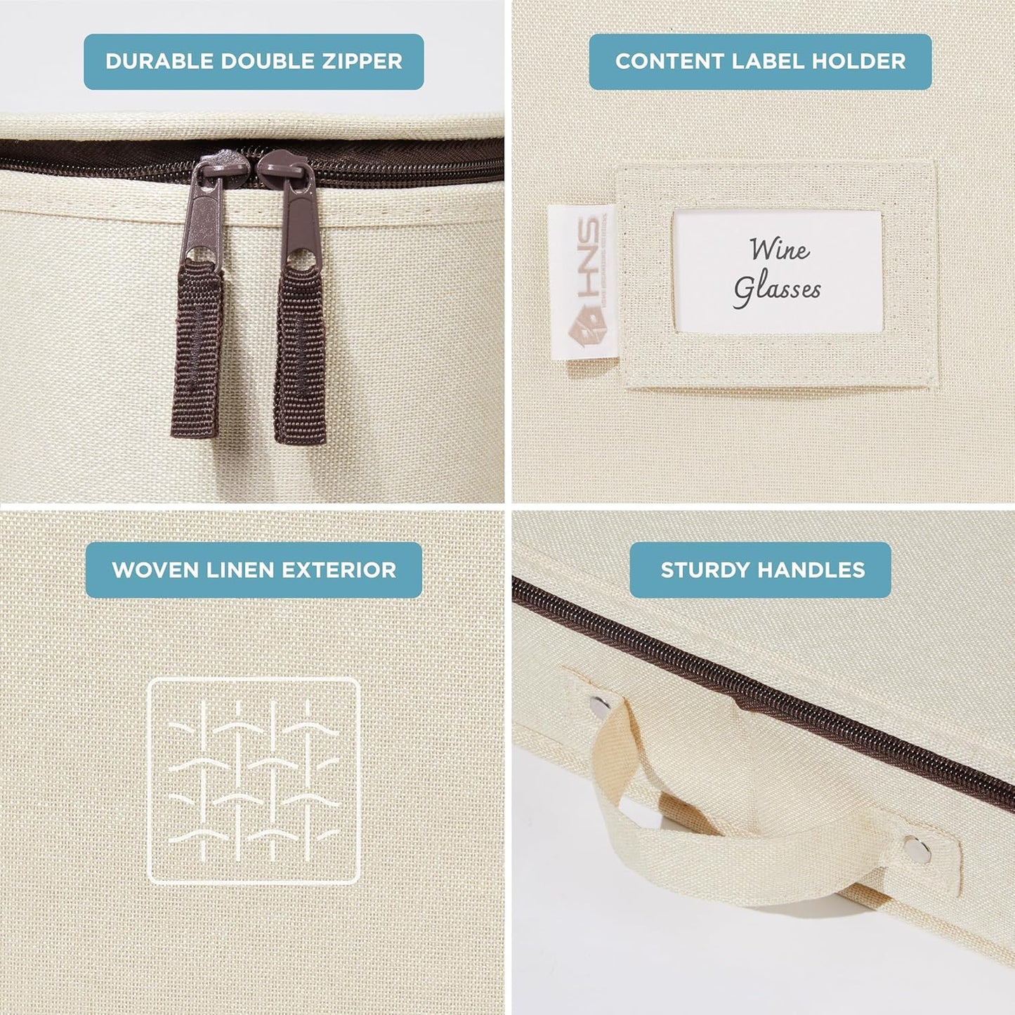 Hard Shell China Storage Containers 8-Piece Set Moving Boxes for Dinnerware, Glasses, Plates, Mugs and Saucers Sturdy Dish Organizer with Dividers for Seasonal Storage - Service for 12 - Beige