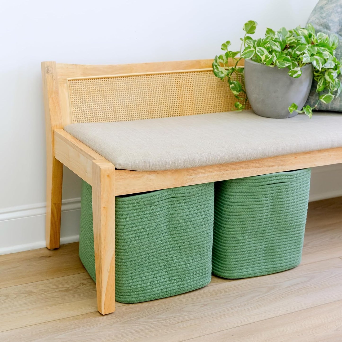 NaturalCozy 13 Inch Cube Storage Bins Cotton Rope Woven Baskets for Organizing 3-Pack | 13 x 13 Storage Cubes | Fabric Square Storage Baskets for Shelves Organizer, Kids Toy Bins, Closet Baby Nursery