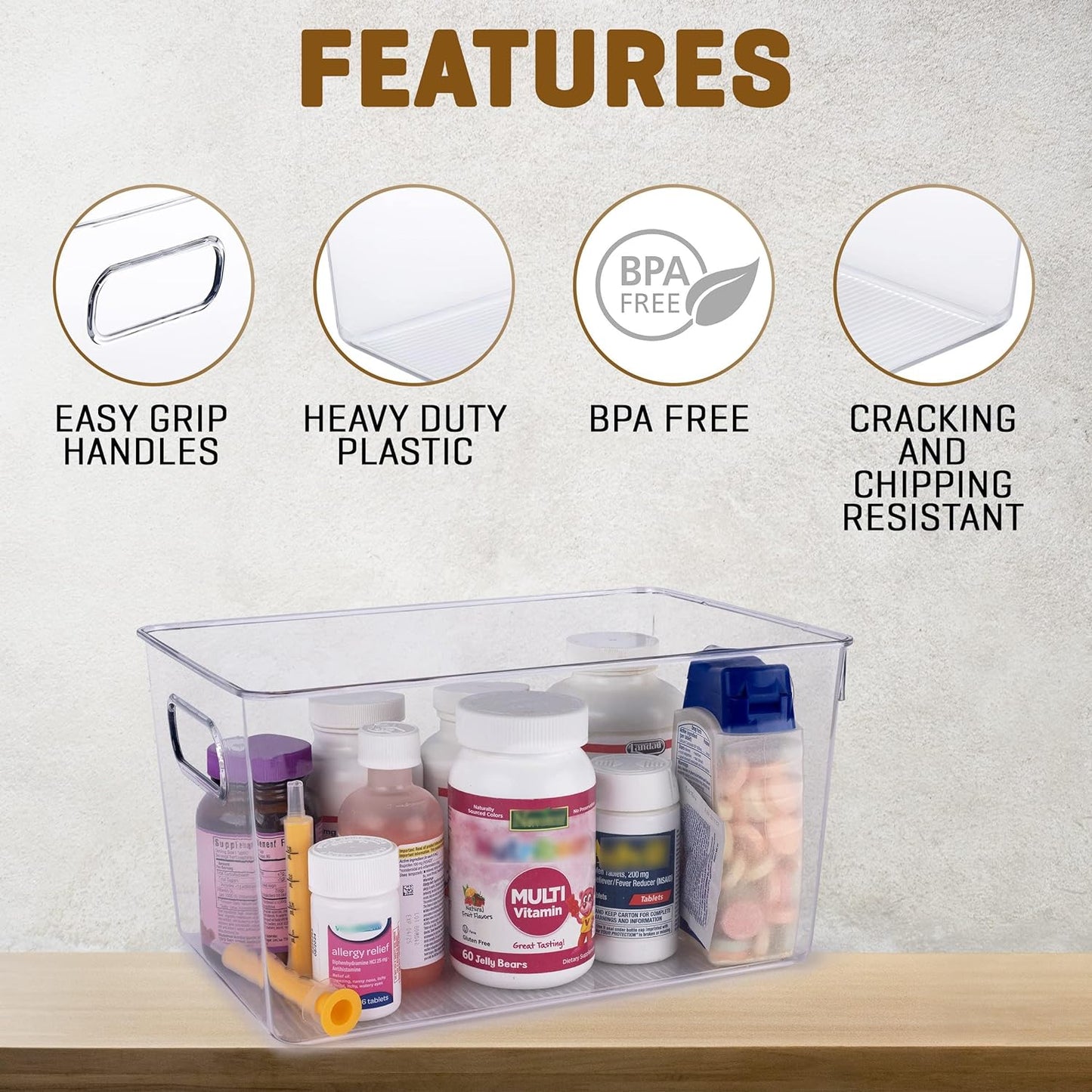 Clear Plastic Storage Bins, Perfect for Kitchen Organization or Pantry Organization and Storage, Laundry Room, Fridge, Freezer Organizer Plastic Storage Containers for Organizing, Cabinet Organizers