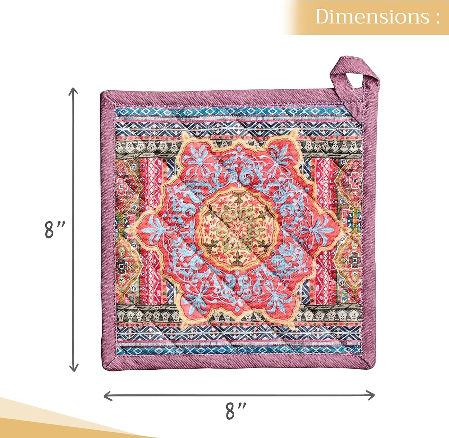 Maison d' Hermine Pot Holders Set 100% Cotton Heat Resistant Potholders 8" x 8" Hot Pads with Loop BBQ, Cooking, Baking, Grilling, Kitchen, Handling Hot Pans (Pack of 2, Ispahan)