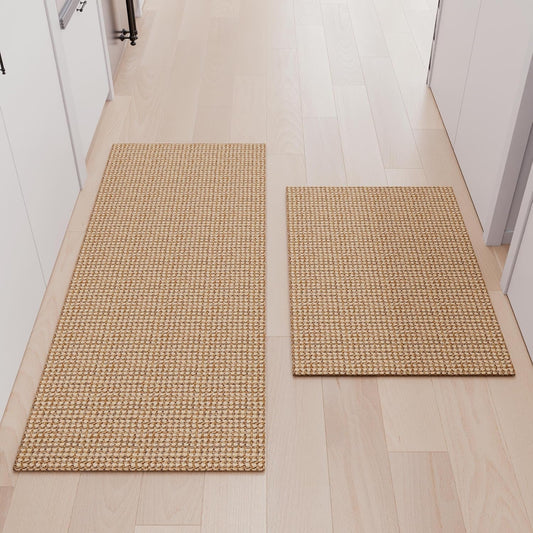 Kitchen Rugs and Mats Non Skid Washable [2PCS] (24" x 36"+ 24" x 60"), Absorbent Kitchen Floor Mats, Boho Cotton Kitchen Runner Rugs Comfort Standing Mat for Sink Hallway Laundry