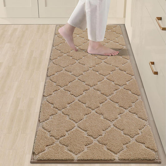 COSY HOMEER Soft Floor Mats for in Front of Sink Super Absorbent Kitchen Rugs 20"x59" Non-Skid Standing Mat Washable,Polyester,Beige