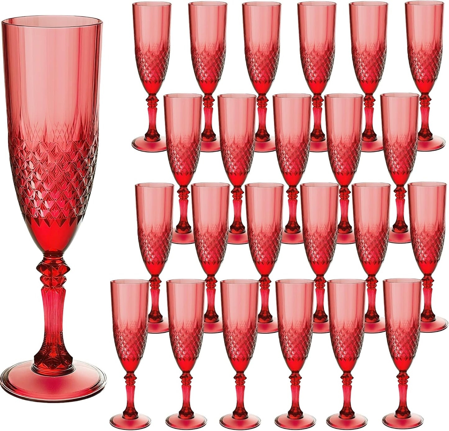 Plastic Champagne Flutes, 24PCS Dark Red Plastic Wine Glasses Goblets Reusable Champagne Flute for Weddings, Christmas, Bachelor Parties, Toasting, and Events(24, Dark Red)