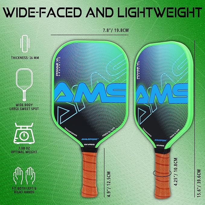 AMA SPORT Pickleball Paddles Set of 2 USAPA 1Portable Carry 2 Pickleball 3 Edge 4 Pickleballs, 2 Grip