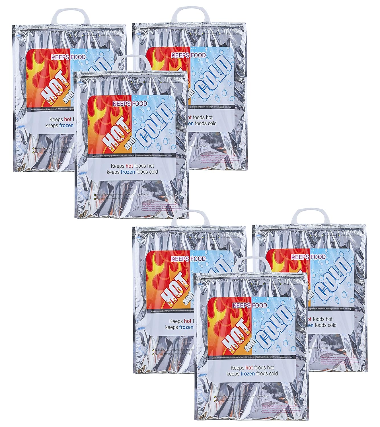 Superio Hot and Cold Insulated Bags for Food Delivery, Grocery Shopping Bags, Food Storage for Hot and Frozen Food for Travel, Disposable Cooler Bag, Reinforced Thermal Lunch Bag (6, 13.5"x17.5")