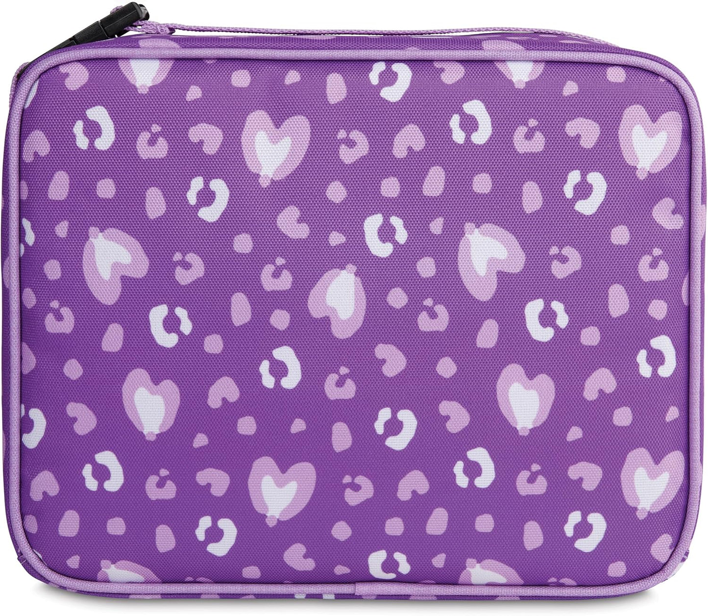 PackIt Freezable Classic Lunch Box, Leopard Hearts Purple, Built with ECOFREEZE Technology, Reusable, Zip Closure With Zip Front Pocket and Buckle Handle, Designed for Fresh Lunch On the Go