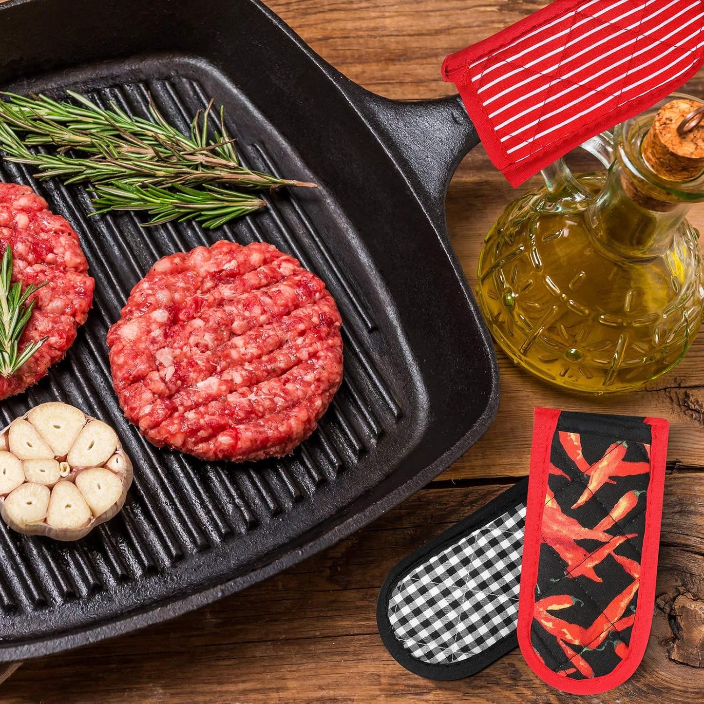 Geiserailie 8 Pieces Pan Handle Sleeve Heat Resistant Pot Sleeve Grip Non-Slip Skillet Pot Holder Machine Washable Cast Iron Handle Cover Cotton Assist Holder, 4 Styles, 3 x 6 Inch(Elegant Style)