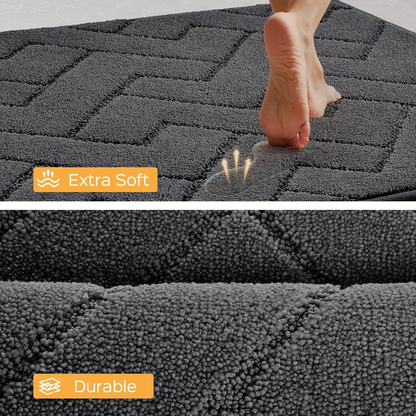 Machine Washable Kitchen Rugs Set (24" x 36"+24" x 60"), Non-Slip Kitchen Runner Rugs Mats for Floor, Absorbent Comfort Standing Mats for Kitchen, Sink and Hallway, Rolled Packaging, Charcoal