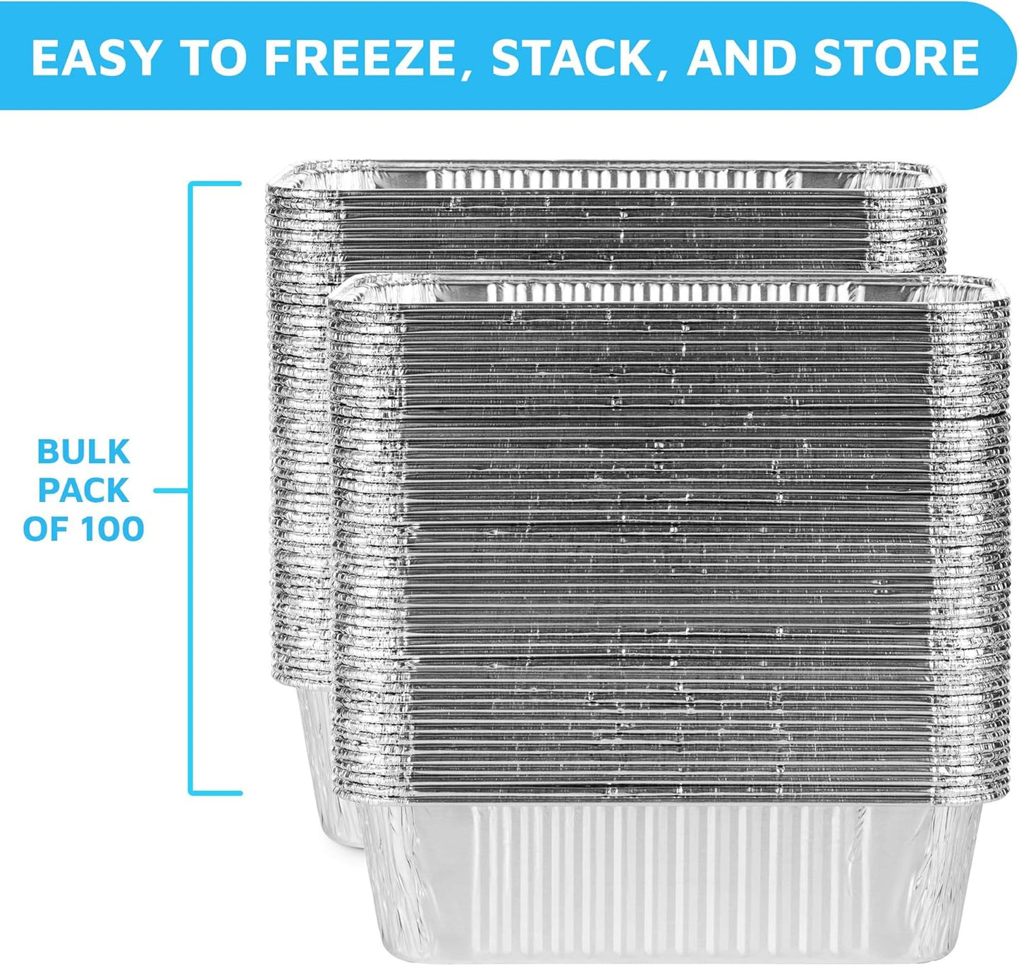 MontoPack Aluminum Disposable Loaf Pans | Deep Standard Size 8.5” x 4.5” Extra Thick Foil Bread Containers for Baking, Food Storage & Takeout | Eco-Friendly & Recyclable | Bulk 100-Pack 2 Pound Trays