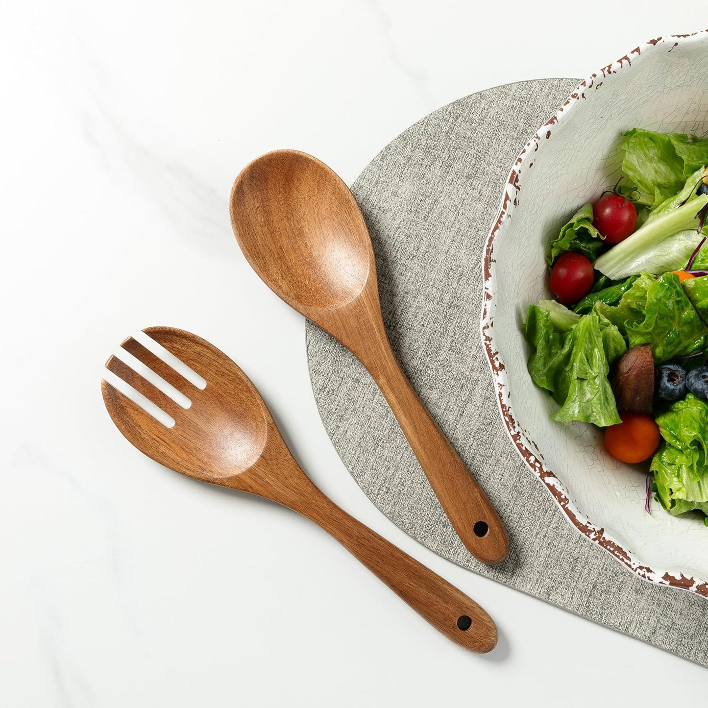 Wood Salad Servers, 10.5-inch Salad Spoon and Fork Serving Set, Set of 2 Wood Salad Serving Set, Wood Salad Tongs Salad Serving Tossing Utensils for Kitchen Stirring Mixing and Cooking