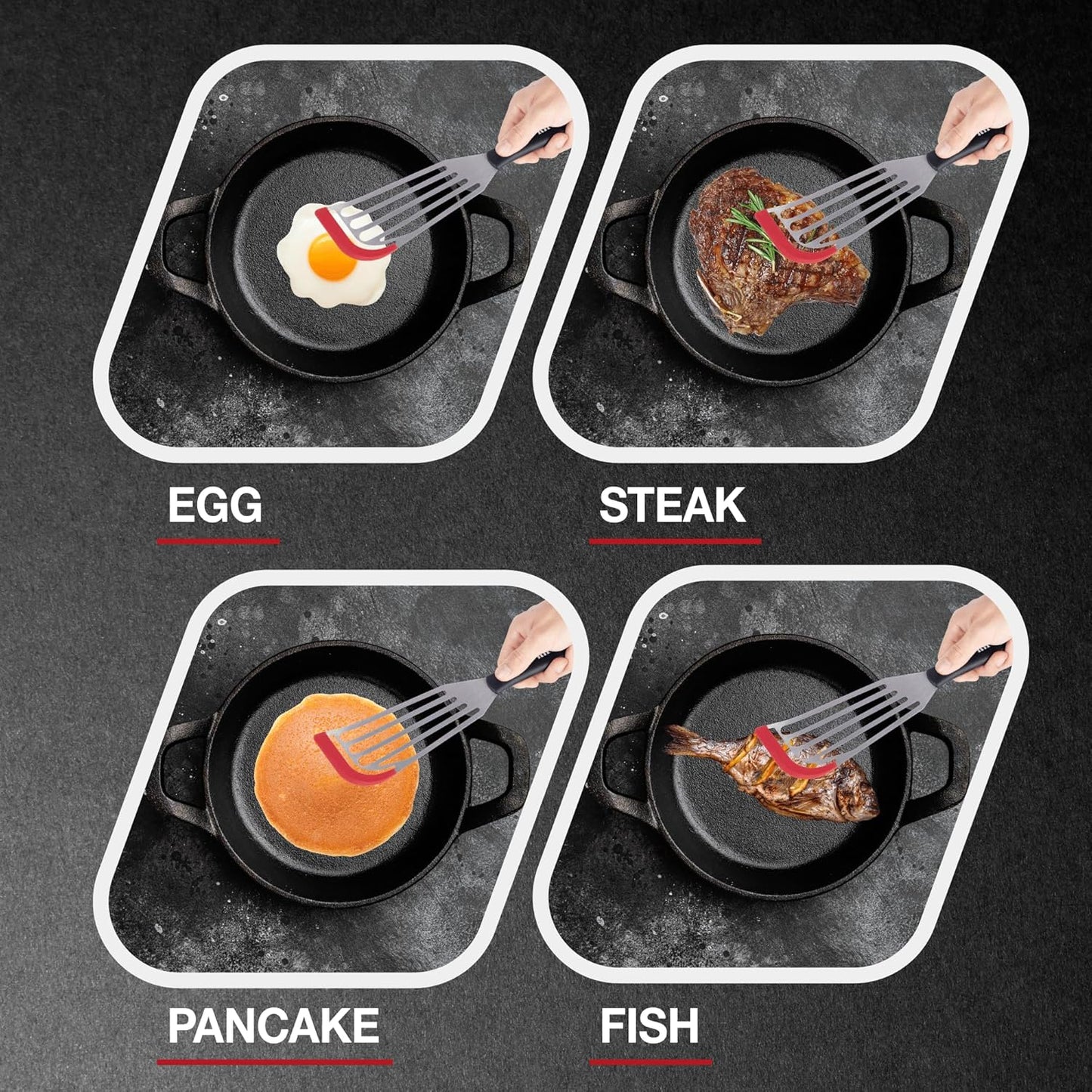 Fish Spatulas, Stainless Steel with Heat-Resistant Silicone Tips, Non-Scratch Design for Non-Stick Cookware, Slotted Silicone Spatulas for Frying, Flipping Fish and Eggs.