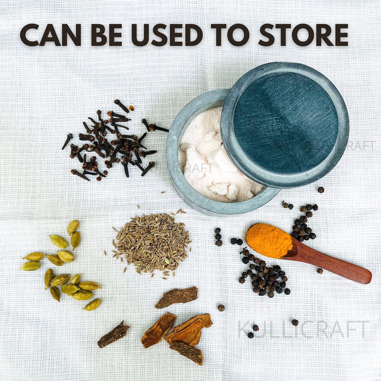 Unique Salt and Pepper Box Elegant Round Marble Salt Box With Lid For Salt, Spice and Herbs Storage. Perfect Container To Store. (3.5" x 2" Inches)