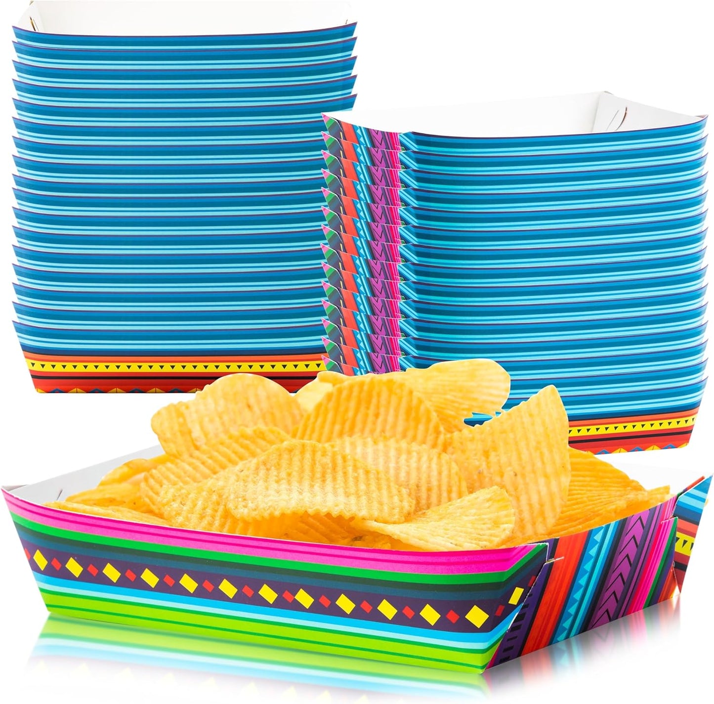 Mexican Taco Nights Food Trays 100Pcs Hispanic Heritage Month Mexican Nacho Popcorn Assembled Trays Snack Candy Holder Disposable Paper Plates Birthday Carnival Party Picnic Food Containers