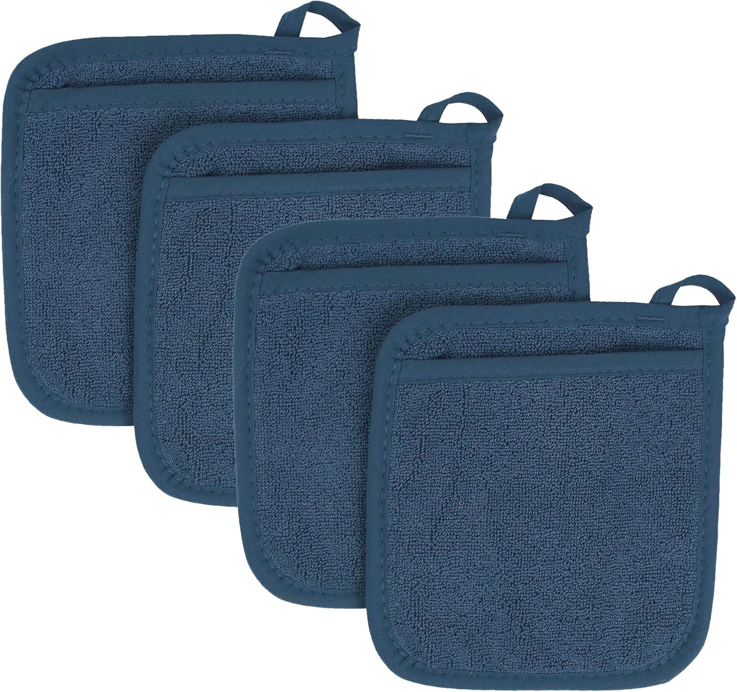 RITZ Terry Pocket Mitt & Hot Pad: Unparalleled Heat Resistant, Durable 100% Cotton,Ergonomically Designed for Optimal Grip, Easy-Care Machine Washable 4-Pack, Midnight