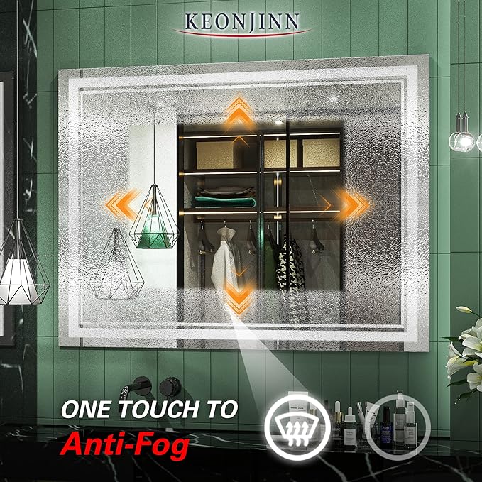 Keonjinn 48 x 36 Inch LED Bathroom Mirror