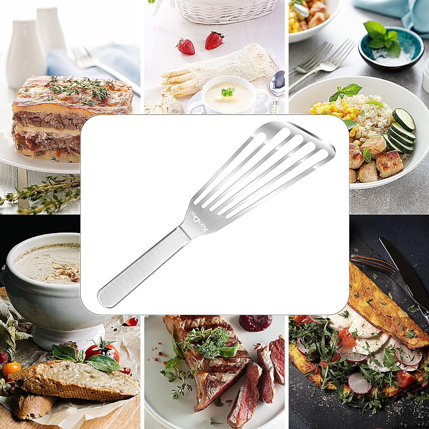 KSENDALO Thin Fish Spatula Stainless Steel -Flexible Slotted Egg Flipper with Angled Blade & Comfortable Hollow Grip, Metal Turner for Fish Egg Omelettes Pancakes, All Cookware, Dishwasher Safe